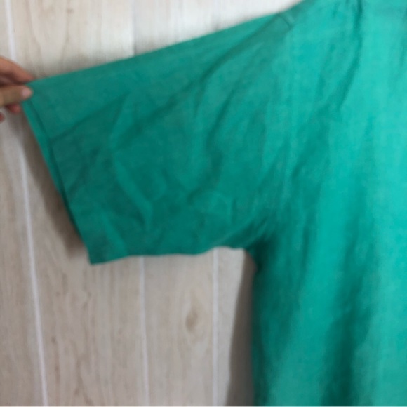 McKenzie Tribe Green Teal Linen Button Down Short Sleeve Shirt - Picture 5 of 7